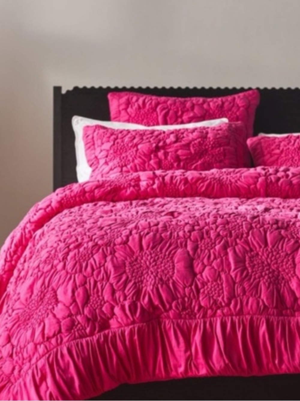 Anthropologie Raspberry Colored Floral Quilt